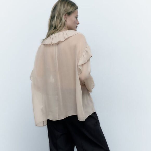 Zara Semi-Sheer Ruffles Blouse New - Picture 9 of 10